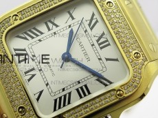 Santos de Cartier 35mm 2018 YG Diamonds Bezel RXW 1:1 Best Edition White Dial on SmartLinks Bracelet MIYOTA 9015