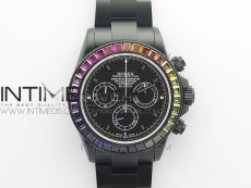 Daytona Blaken Rainbow Crystal Bezel PVD OXF Best Edition Black Dial on PVD Bracelet A7750