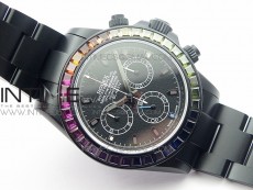 Daytona Blaken Rainbow Crystal Bezel PVD OXF Best Edition Black Dial on PVD Bracelet A7750