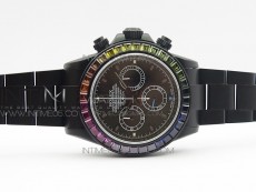 Daytona Blaken Rainbow Crystal Bezel PVD OXF Best Edition Black Dial on PVD Bracelet A7750