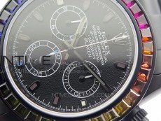 Daytona Blaken Rainbow Crystal Bezel PVD OXF Best Edition Black Dial on PVD Bracelet A7750