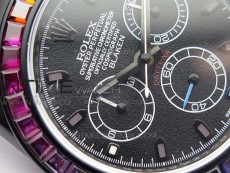 Daytona Blaken Rainbow Crystal Bezel PVD OXF Best Edition Black Dial on PVD Bracelet A7750