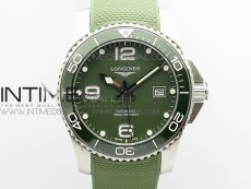 Conquest L3.840.4.56.6 Real Ceramic Bezel SS ZF 1:1 Best Edition Green dial On Green Rubber Strap A2824