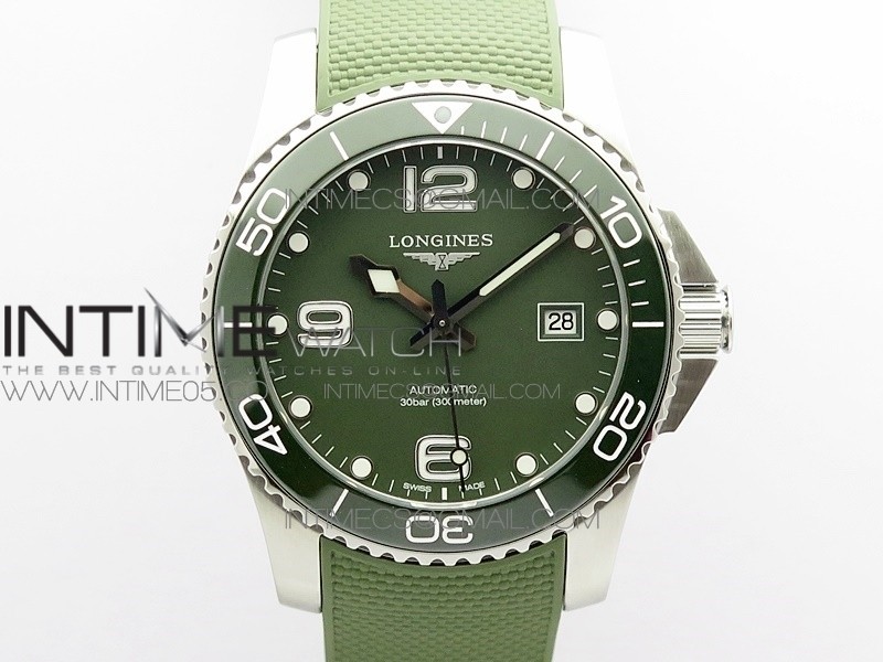Conquest L3.840.4.56.6 Real Ceramic Bezel SS AF 1:1 Best Edition Green dial On Green Rubber Strap A2824