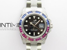 GMT Master II 126710 Red/Blue T Crystal VRF Best Edition Black Dial On SS/Paved Crystal Bracelet  3186 CHS