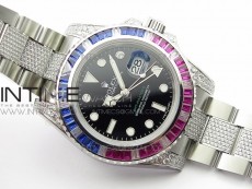 GMT Master II 126710 Red/Blue T Crystal VRF Best Edition Black Dial On SS/Paved Crystal Bracelet  3186 CHS
