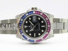 GMT Master II 126710 Red/Blue T Crystal VRF Best Edition Black Dial On SS/Paved Crystal Bracelet  3186 CHS