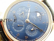 Portuguese Real PR Real Annual Calendar IW5034 RG V9F Best Edition Blue Dial On Black Leather Strap A52610