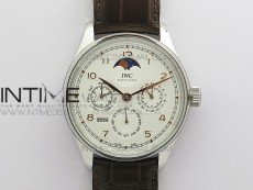 Portuguese Real PR Real Annual Calendar IW5034 V9F Best Edition White dial RG Markers On Brown Leather Strap A52610