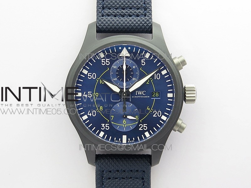 Pilot Chrono Blue Angels Black Ceramic AZF Best Edition on Blue Leather Strap A7750