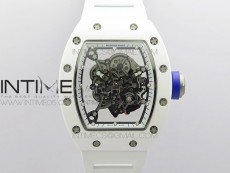 RM055 White Ceramic KVF Best Edition Skeleton Dial Blue Crown on White Rubber Strap MIYOTA8215 V3