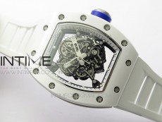 RM055 White Ceramic KVF Best Edition Skeleton Dial Blue Crown on White Rubber Strap MIYOTA8215 V3
