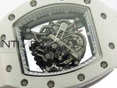 RM055 White Ceramic KVF Best Edition Skeleton Dial Blue Crown on White Rubber Strap MIYOTA8215 V3