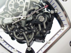 RM055 White Ceramic KVF Best Edition Skeleton Dial Blue Crown on White Rubber Strap MIYOTA8215 V3