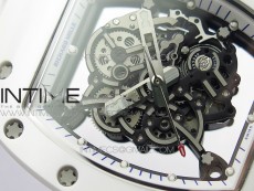 RM055 White Ceramic KVF Best Edition Skeleton Dial Blue Crown on White Rubber Strap MIYOTA8215 V3