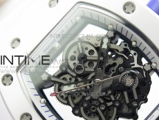 RM055 White Ceramic KVF Best Edition Skeleton Dial Blue Crown on White Rubber Strap MIYOTA8215 V3