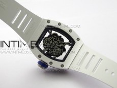 RM055 White Ceramic KVF Best Edition Skeleton Dial Blue Crown on White Rubber Strap MIYOTA8215 V3