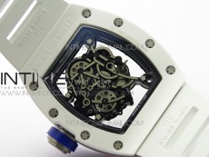 RM055 White Ceramic KVF Best Edition Skeleton Dial Blue Crown on White Rubber Strap MIYOTA8215 V3
