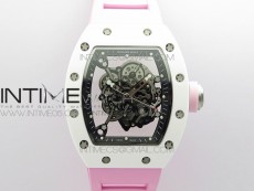 RM055 White Ceramic KVF Best Edition Skeleton Dial on Pink Rubber Strap MIYOTA8215 V3