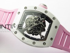 RM055 White Ceramic KVF Best Edition Skeleton Dial on Pink Rubber Strap MIYOTA8215 V3