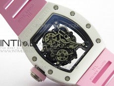 RM055 White Ceramic KVF Best Edition Skeleton Dial on Pink Rubber Strap MIYOTA8215 V3