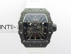 RM12-1 Real Tourbillon Forge Carbon KVF Best Edition Skeleton Dial on White Rubber Strap