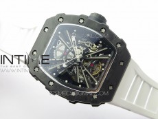 RM12-1 Real Tourbillon Forge Carbon KVF Best Edition Skeleton Dial on White Rubber Strap