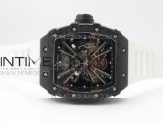 RM12-1 Real Tourbillon Forge Carbon KVF Best Edition Skeleton Dial on White Rubber Strap
