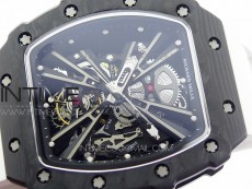 RM12-1 Real Tourbillon Forge Carbon KVF Best Edition Skeleton Dial on White Rubber Strap