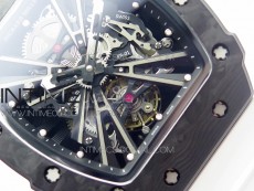 RM12-1 Real Tourbillon Forge Carbon KVF Best Edition Skeleton Dial on White Rubber Strap