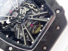 RM12-1 Real Tourbillon Forge Carbon KVF Best Edition Skeleton Dial on White Rubber Strap