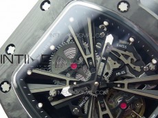 RM12-1 Real Tourbillon Forge Carbon KVF Best Edition Skeleton Dial on White Rubber Strap