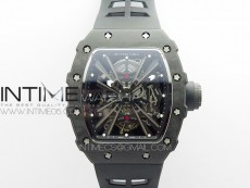 RM12-1 Real Tourbillon Forge Carbon KVF Best Edition Skeleton Dial on Black Rubber Strap