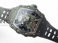 RM12-1 Real Tourbillon Forge Carbon KVF Best Edition Skeleton Dial on Black Rubber Strap