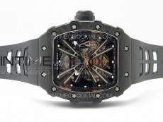 RM12-1 Real Tourbillon Forge Carbon KVF Best Edition Skeleton Dial on Black Rubber Strap