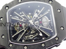 RM12-1 Real Tourbillon Forge Carbon KVF Best Edition Skeleton Dial on Black Rubber Strap