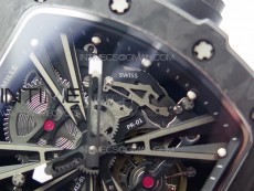 RM12-1 Real Tourbillon Forge Carbon KVF Best Edition Skeleton Dial on Black Rubber Strap