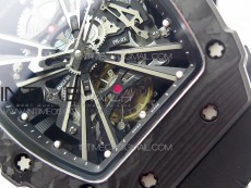 RM12-1 Real Tourbillon Forge Carbon KVF Best Edition Skeleton Dial on Black Rubber Strap