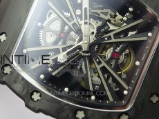 RM12-1 Real Tourbillon Forge Carbon KVF Best Edition Skeleton Dial on Black Rubber Strap