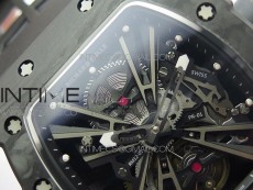 RM12-1 Real Tourbillon Forge Carbon KVF Best Edition Skeleton Dial on Black Rubber Strap