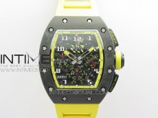 RM12-1 Real Tourbillon Forge Carbon KVF Best Edition Skeleton Dial Yellow inner bezel on Yellow Rubber Strap
