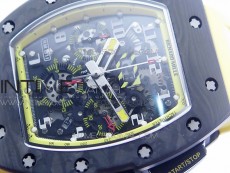 RM12-1 Real Tourbillon Forge Carbon KVF Best Edition Skeleton Dial Yellow inner bezel on Yellow Rubber Strap