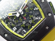 RM12-1 Real Tourbillon Forge Carbon KVF Best Edition Skeleton Dial Yellow inner bezel on Yellow Rubber Strap