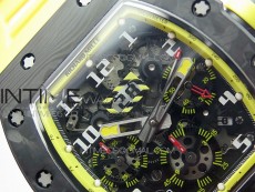 RM12-1 Real Tourbillon Forge Carbon KVF Best Edition Skeleton Dial Yellow inner bezel on Yellow Rubber Strap