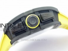 RM12-1 Real Tourbillon Forge Carbon KVF Best Edition Skeleton Dial Yellow inner bezel on Yellow Rubber Strap