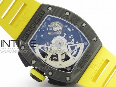 RM12-1 Real Tourbillon Forge Carbon KVF Best Edition Skeleton Dial Yellow inner bezel on Yellow Rubber Strap