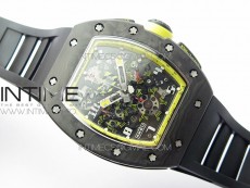 RM12-1 Real Tourbillon Forge Carbon KVF Best Edition Skeleton Dial Yellow inner bezel on Black Rubber Strap