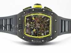 RM12-1 Real Tourbillon Forge Carbon KVF Best Edition Skeleton Dial Yellow inner bezel on Black Rubber Strap