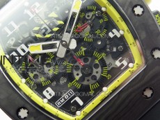 RM12-1 Real Tourbillon Forge Carbon KVF Best Edition Skeleton Dial Yellow inner bezel on Black Rubber Strap