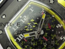 RM12-1 Real Tourbillon Forge Carbon KVF Best Edition Skeleton Dial Yellow inner bezel on Black Rubber Strap